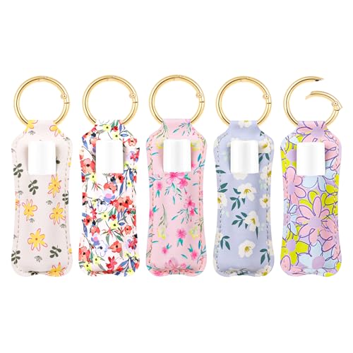 LUCKINEE 5PCS Lip Balm Holder For ChapStick Key Chain Lipstick Holder Key Chain, PU Leather Lip Balm Holder Pouch Keychain Lip Gloss Keychain With O Spring Key Chains Women Cute - Image 1