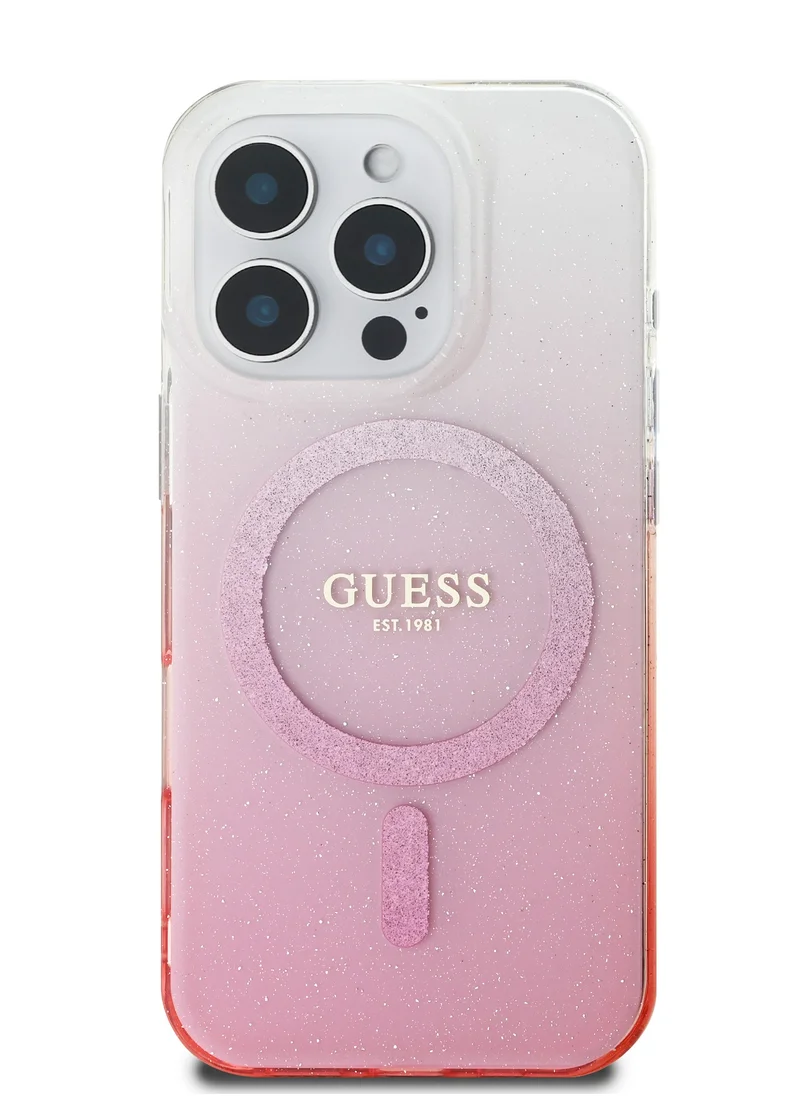 GUESS Magsafe IML Glitter Gradient Hard Case for iPhone 16 Pro / Slim Profile/ Easy Snap-On / Comfortable Grip - Pink