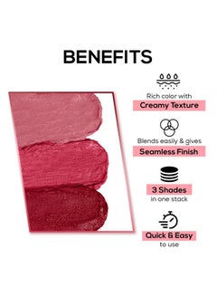 Renee Glam Stack 3In1 Lip & Cheek Tint Pink 4.5G 3 Shades In 1 Rich Creamy Natural Seamless Finish Smooth & Blendable Formula Travel Friendly Quick & Easy To Use  - Image 2