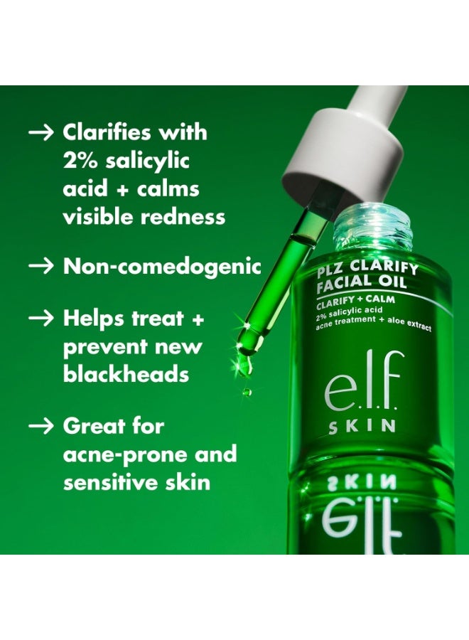 إلف زيت الوجه e.l.f. SKIN PLZ Clarify: زيت للوجه مخصص لعلاج حب الشباب والوقاية منه، يساعد على تهدئة الاحمرار، مُصاغ بحمض الساليسيليك، نباتي ولم يُجرب على الحيوانات. - Image 4