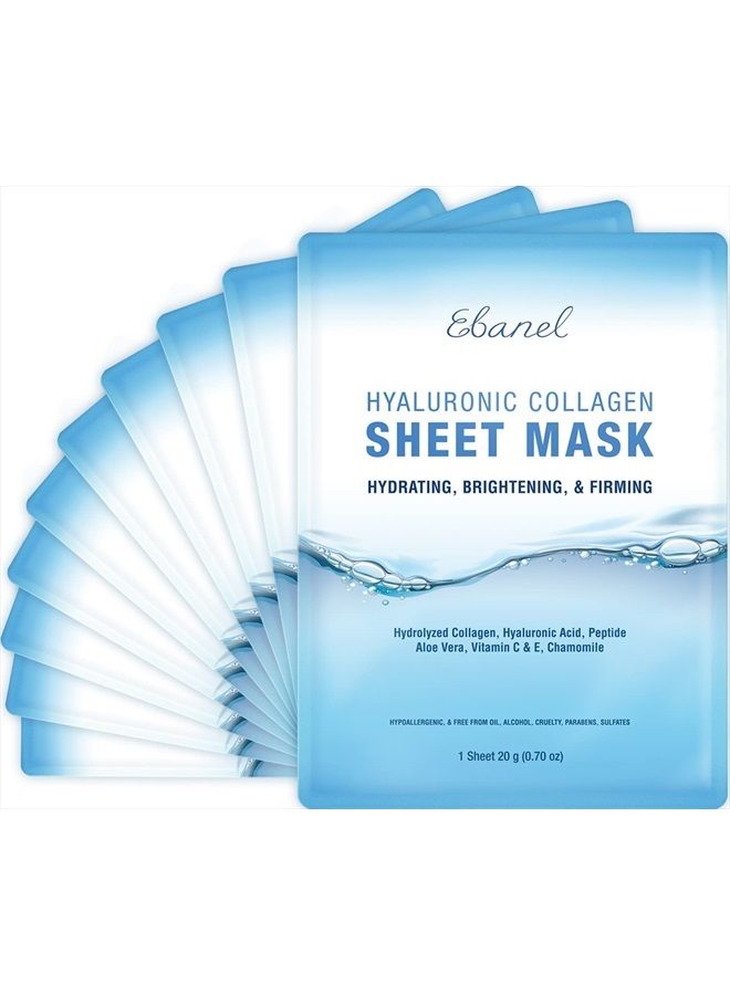 Ebanel 10 Pack Collagen, Instant Brightening And Hydrating Face Sheet Mask With Aloe Vera, Hyaluronic Acid, Vitamin C And E, Chamomile, Anti Aging With Hydrolyzed Collagen, Peptide  - Image 1