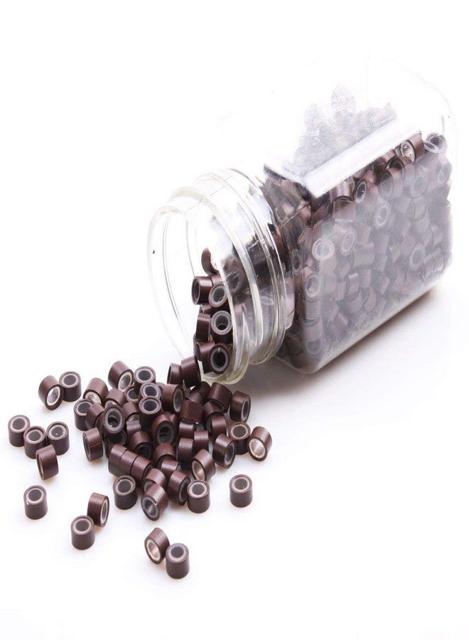 EUPHORIA Micro Ring For Extension, Aluminum With Silicone Micro Rings Beads Loop For Human Feather Hair Extension Tip 5.0 * 3.0 * 3.0 MM (1000 pc, Brown) - Image 2