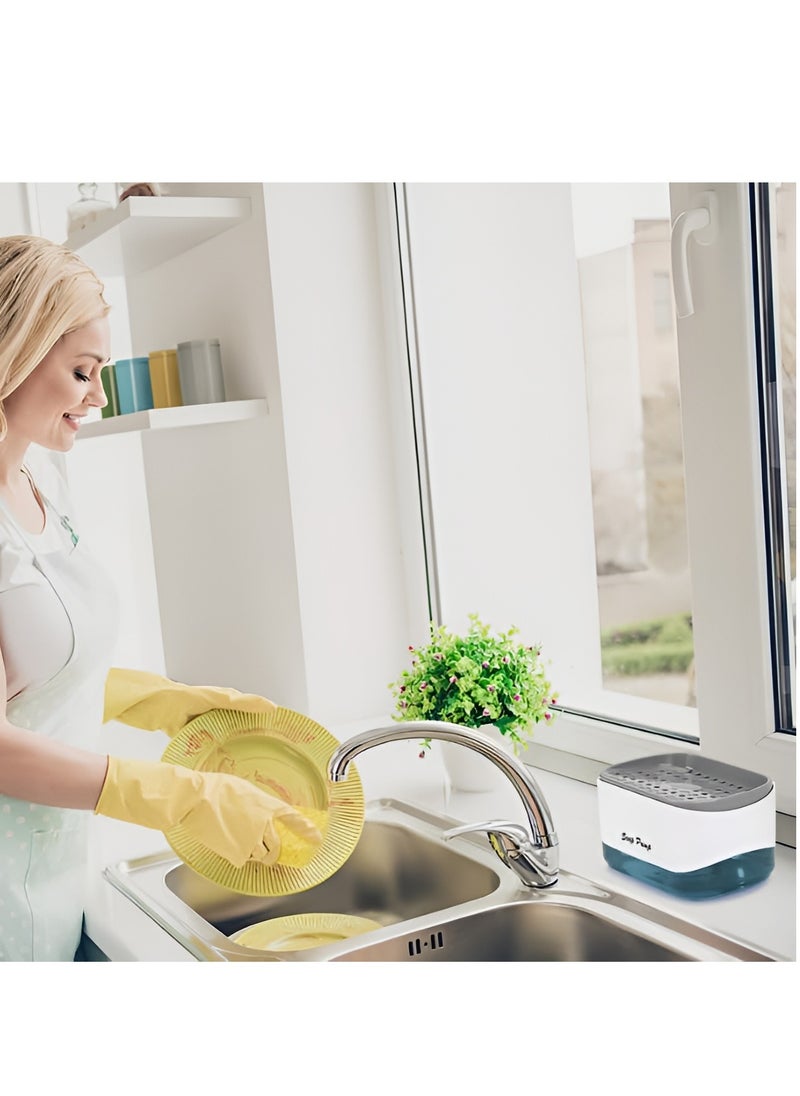 BORTONY Soap Pump Dispenser Kitchen Dish Soap Dispenser with Sponge Holder 2-in-1 Countertop Soap Pump Dispenser for Kitchen Sink Dishwashing Soap Dispenser  - Image 4