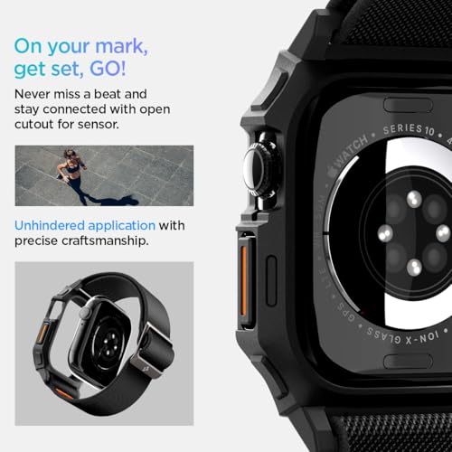 Spigen for Apple Watch Series 11/10 46mm Band with Case, Lite Fit Pro Durable TPU Cover with Lightweight Fabric Strap - Matte Black - Image 5