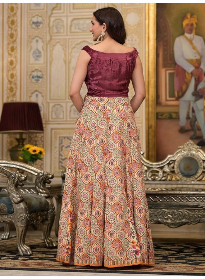 AKS Beige Lehenga Choli with Velvet Blouse - Image 4