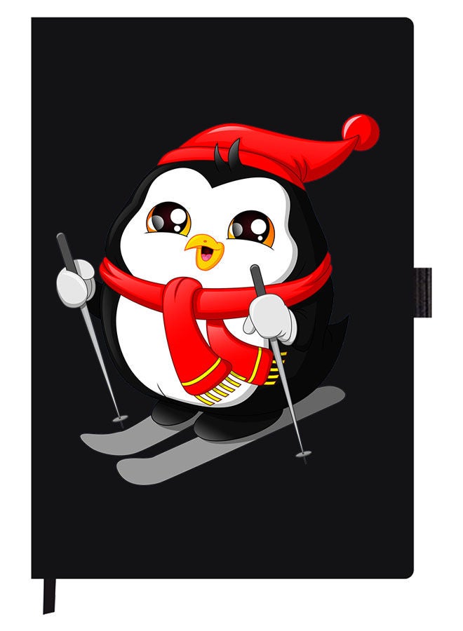 Theodor Designer A5 Thick Black Hardcover Notebook Skating Penguin - Image 1