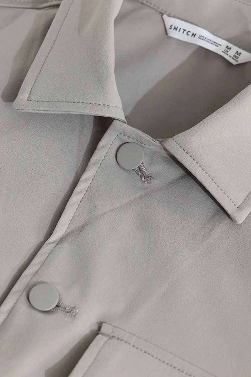 SNITCH Grey Solid Long Sleeve Relaxed Casual Jacket