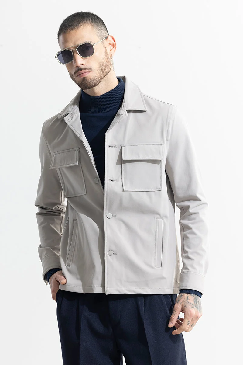 SNITCH Grey Solid Long Sleeve Relaxed Casual Jacket
