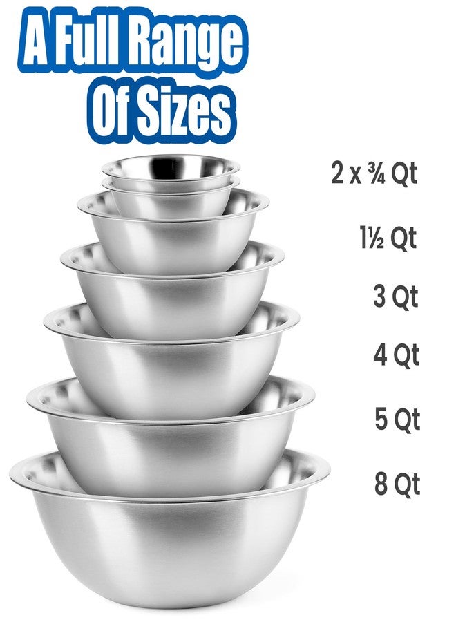 EHOMEA2Z Mixing Bowls Metal Stainless Steel,Kitchen Nesting Bowls for Space Saving Storage Gadgets, Baking, Cooking, Breader Bowl, Polished Mirror (7,2x0.75,1.5,3,4,5,8 QT) - Image 2