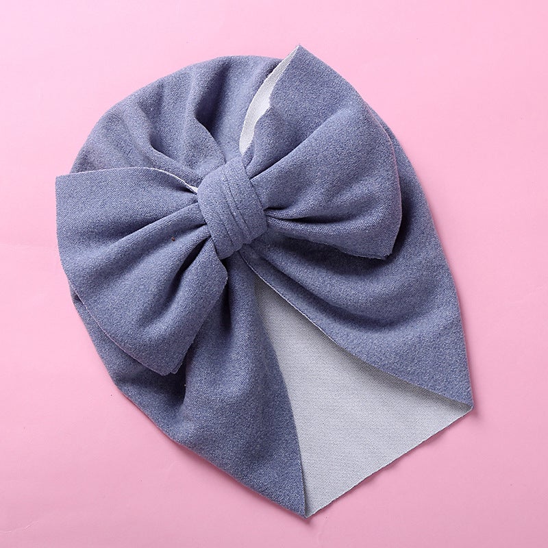 Generic Double Bow Cashmere-like Kids Cap 8 Blue