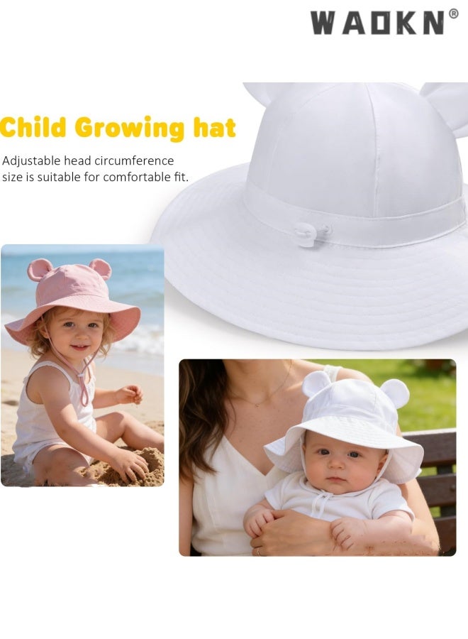 WAOKN Baby Sun Hat Toddler Summer Foldable Beach Hats Boy Girl Sun Protection Wide Brim Bucket Hat,Baby pure cotton basin cap,Soft and comfortable,Suitable for babies aged 18-24 months, portable and easy to carry,white. - Image 2