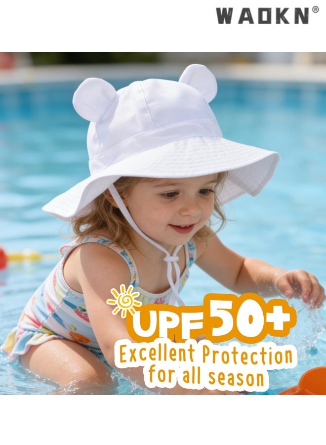 WAOKN Baby Sun Hat Toddler Summer Foldable Beach Hats Boy Girl Sun Protection Wide Brim Bucket Hat,Baby pure cotton basin cap,Soft and comfortable,Suitable for babies aged 18-24 months, portable and easy to carry,white. - Image 5