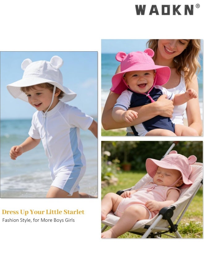WAOKN Baby Sun Hat Toddler Summer Foldable Beach Hats Boy Girl Sun Protection Wide Brim Bucket Hat,Baby pure cotton basin cap,Soft and comfortable,Suitable for babies aged 18-24 months, portable and easy to carry,white. - Image 3