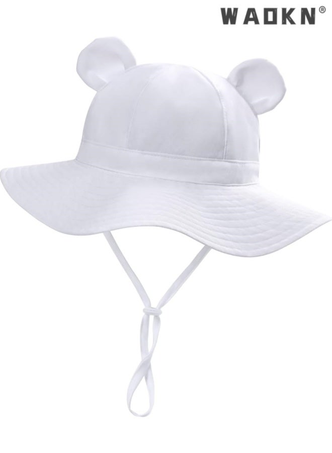 WAOKN Baby Sun Hat Toddler Summer Foldable Beach Hats Boy Girl Sun Protection Wide Brim Bucket Hat,Baby pure cotton basin cap,Soft and comfortable,Suitable for babies aged 18-24 months, portable and easy to carry,white. - Image 1