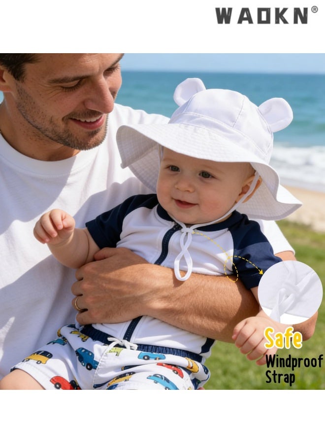 WAOKN Baby Sun Hat Toddler Summer Foldable Beach Hats Boy Girl Sun Protection Wide Brim Bucket Hat,Baby pure cotton basin cap,Soft and comfortable,Suitable for babies aged 18-24 months, portable and easy to carry,white. - Image 4