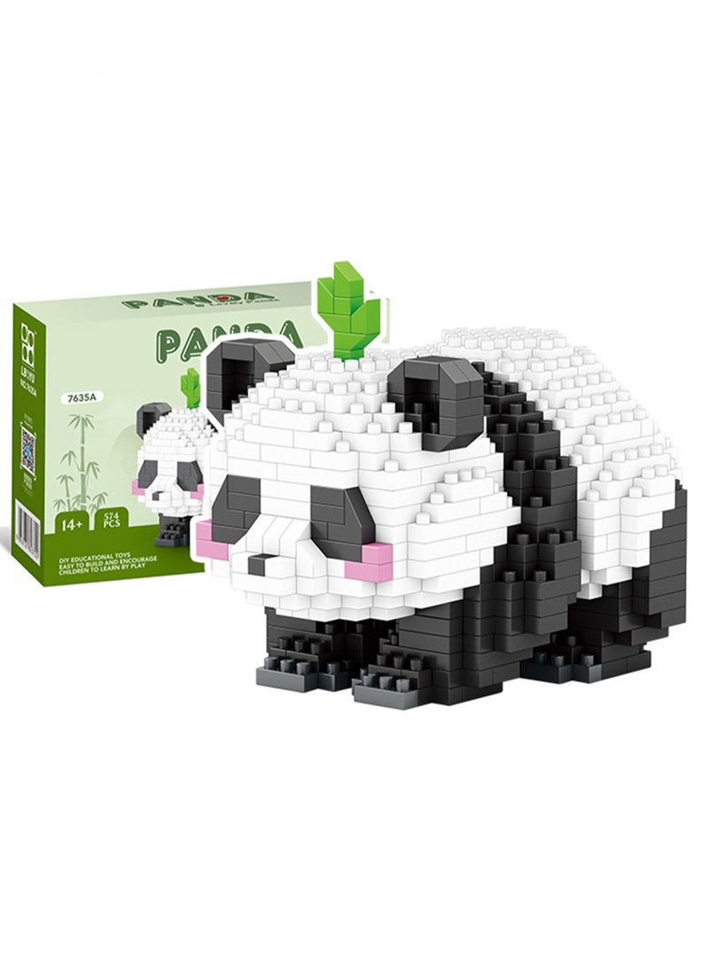 Children's Educational Assembly Toys Miniature Small Particle Building Blocks Panda Flower Self-assembly Model(Prone Panda 574Pcs)  - Image 1
