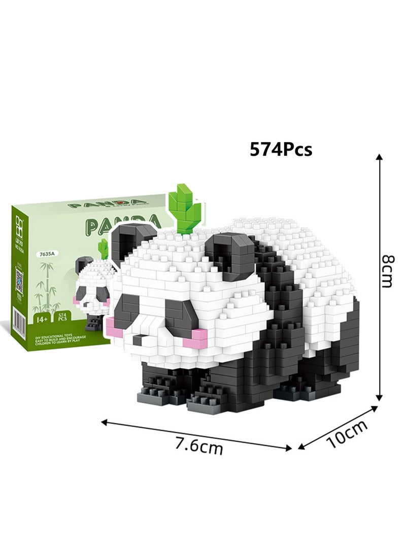 Children's Educational Assembly Toys Miniature Small Particle Building Blocks Panda Flower Self-assembly Model(Prone Panda 574Pcs)  - Image 2
