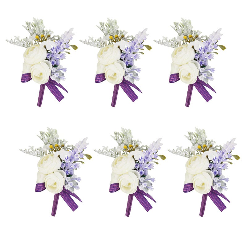 Meldel Purple Boutonniere for Men Set of 6 Groom and Best Man Boutonniere with Artificial Flower Lavender for Wedding Ceremony Anniversary Formal Dinner Party Fall Vintage Rustic Wedding Prom