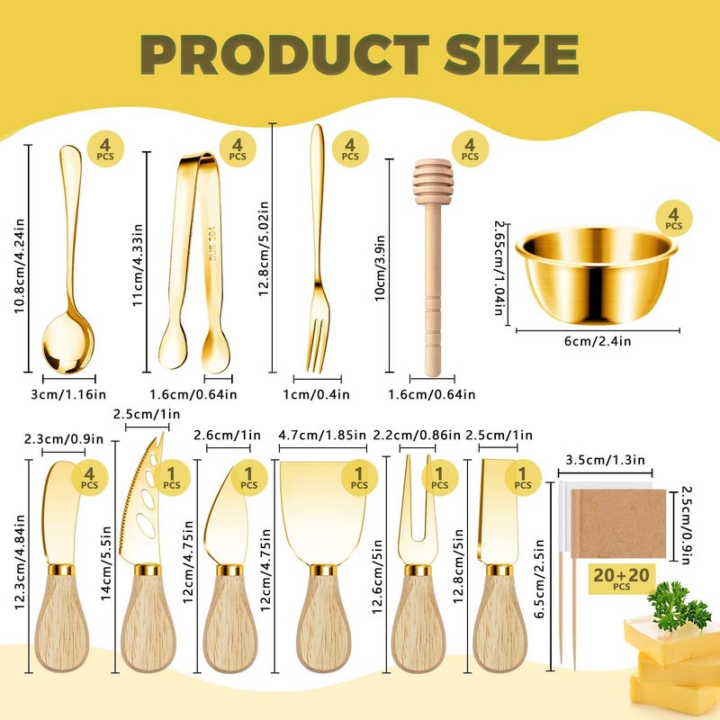 Mlurcu Charcuterie Boards Accessories Gold Charcuterie Utensils Cheese Butter Spreader Knife Set Small Serving Tongs Forks and Spoons Dipping Bowls Honey Dippers Toothpick Flags for Party Platter Making - Image 2