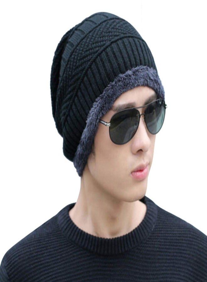 MUKHAKSH Boy’s/Men Latest/Stylish Woolen Winter Black with Grey Fold Cap - Image 1