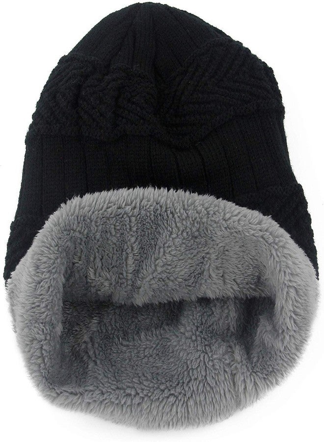 MUKHAKSH Boy’s/Men Latest/Stylish Woolen Winter Black with Grey Fold Cap - Image 3