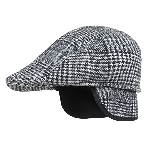 Zacharias Men's Checkered Woolen Golf Cap with Earmuff (Pack of 1) (eg-08_Light Grey_Free Size) - Image 1