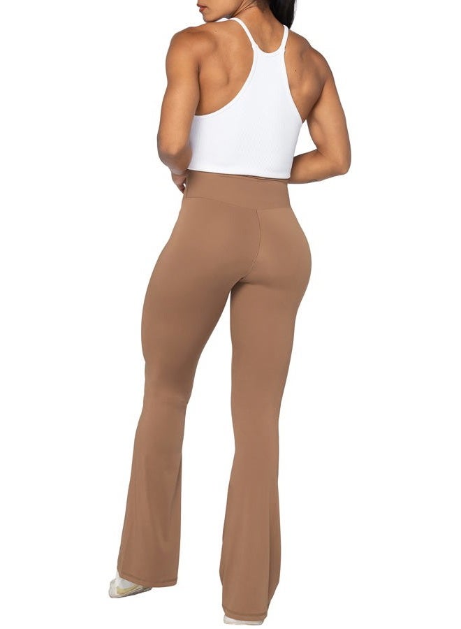 Sunzel Flare Leggings, Crossover Yoga Pants with Tummy Control, High-Waisted and Wide Leg, Coca Moncha, XXL - Image 5