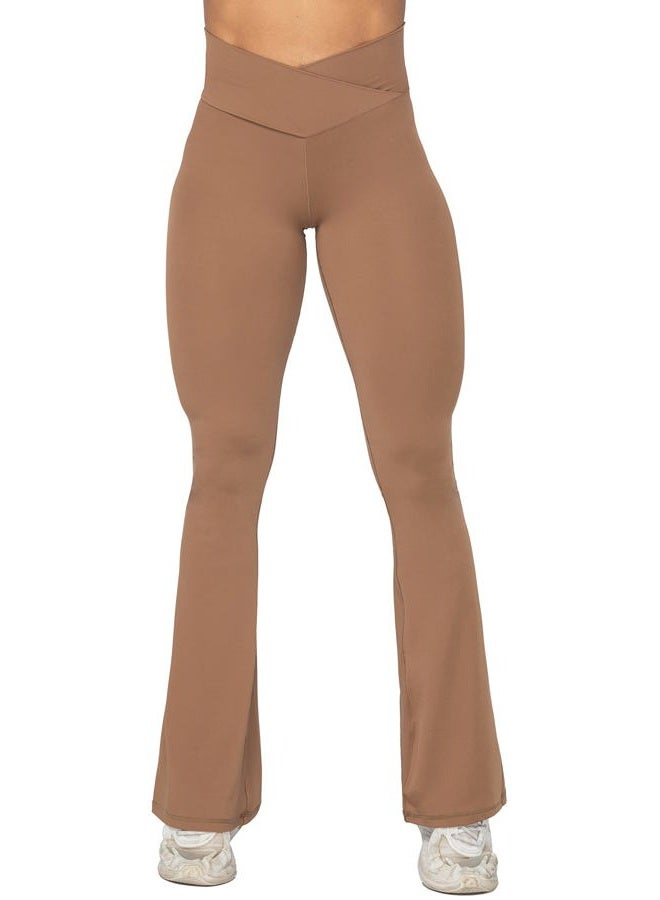 Sunzel Flare Leggings, Crossover Yoga Pants with Tummy Control, High-Waisted and Wide Leg, Coca Moncha, XXL - Image 2