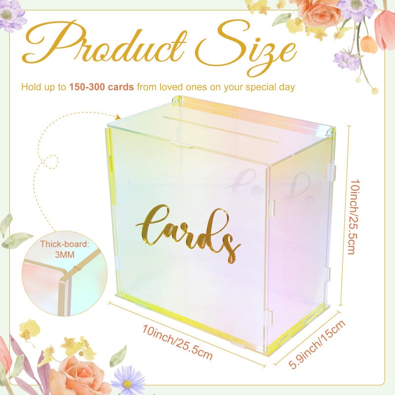OurWarm Acrylic Wedding Card Box with String Light, Colorful Gift Card Box for Wedding Decorations for Reception, Money Box for Party Reception Anniversary Birthday Graduation Card Box - Image 3