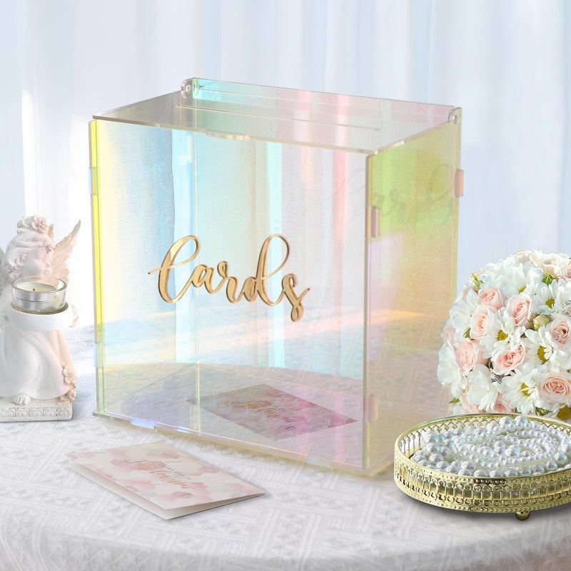 OurWarm Acrylic Wedding Card Box with String Light, Colorful Gift Card Box for Wedding Decorations for Reception, Money Box for Party Reception Anniversary Birthday Graduation Card Box - Image 2