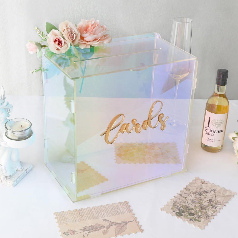 OurWarm Acrylic Wedding Card Box with String Light, Colorful Gift Card Box for Wedding Decorations for Reception, Money Box for Party Reception Anniversary Birthday Graduation Card Box - Image 4