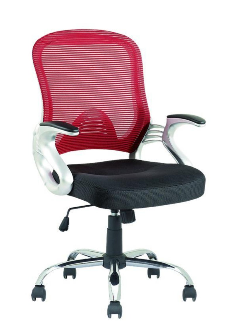 KARNAK Ergonomic Office Chair Mesh Computer Task Desk Chair With Flip-Up Armrest Adjustable Height Executive Rolling Swivel Mid Back Chair For Home Working Study Color  Red  - Image 2