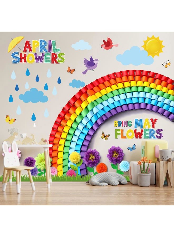Blosssound 253 Pcs Spring Classroom Decorations April Showers Bring May Flowers Bulletin Board Set with Glue Points Colorful Floral Rainbow Cutouts Wall Decals for School Home Window Party Decor - Image 4
