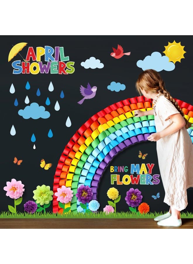 Blosssound 253 Pcs Spring Classroom Decorations April Showers Bring May Flowers Bulletin Board Set with Glue Points Colorful Floral Rainbow Cutouts Wall Decals for School Home Window Party Decor - Image 5