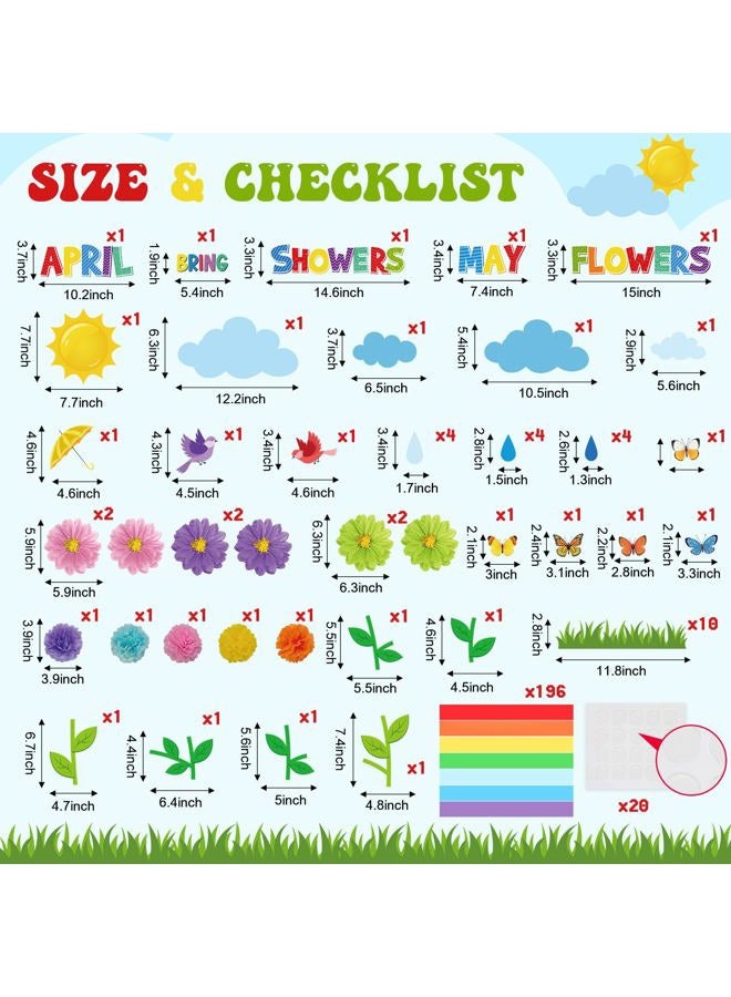 Blosssound 253 Pcs Spring Classroom Decorations April Showers Bring May Flowers Bulletin Board Set with Glue Points Colorful Floral Rainbow Cutouts Wall Decals for School Home Window Party Decor - Image 2
