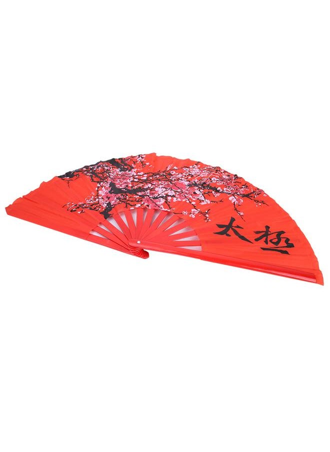 Thoraya Bamboo Wood Red Color Plum Blossom Martial Arts Kung Fu Taiji Lovers Perform Folding Fans  - Image 2