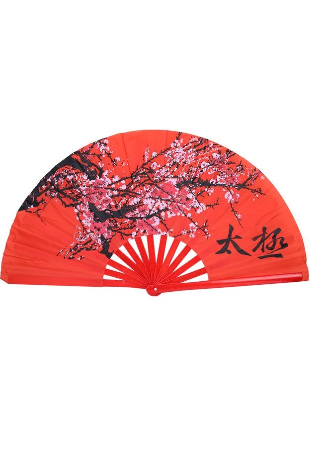 Thoraya Bamboo Wood Red Color Plum Blossom Martial Arts Kung Fu Taiji Lovers Perform Folding Fans  - Image 1