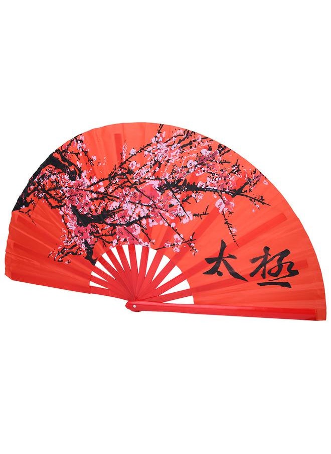 Thoraya Bamboo Wood Red Color Plum Blossom Martial Arts Kung Fu Taiji Lovers Perform Folding Fans  - Image 4