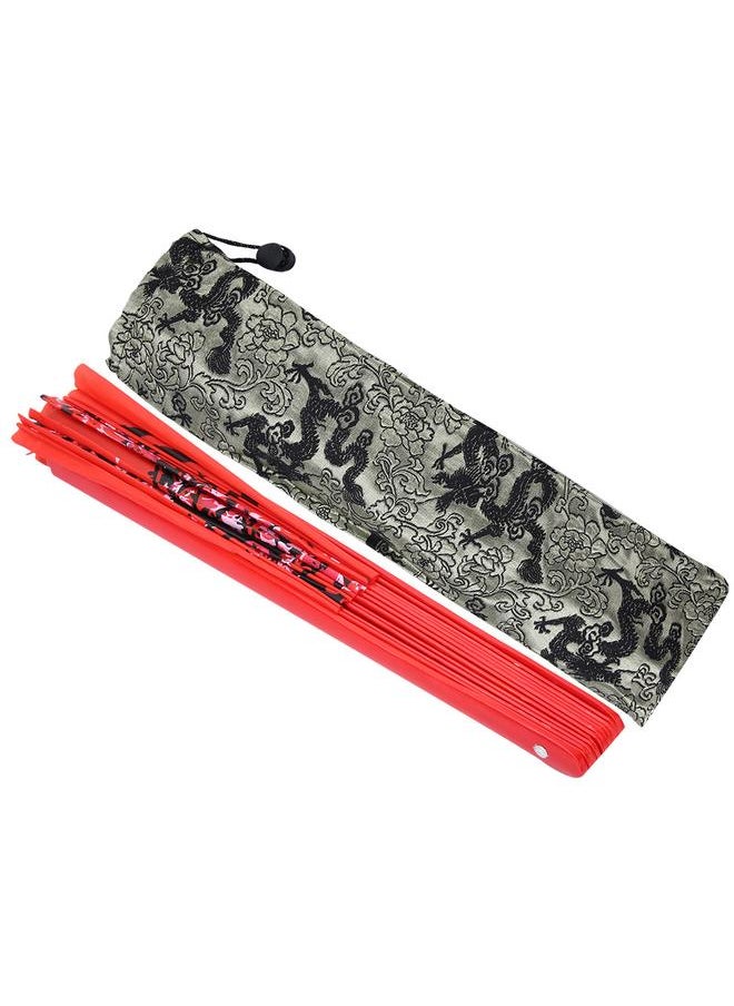 Thoraya Bamboo Wood Red Color Plum Blossom Martial Arts Kung Fu Taiji Lovers Perform Folding Fans  - Image 3