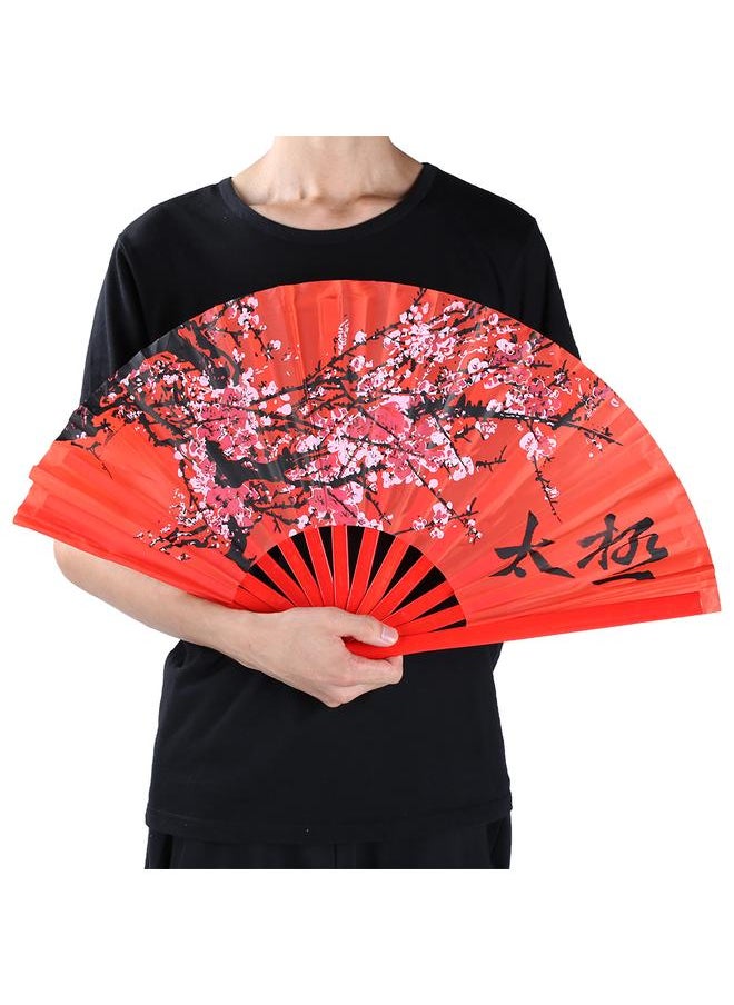 Thoraya Bamboo Wood Red Color Plum Blossom Martial Arts Kung Fu Taiji Lovers Perform Folding Fans  - Image 5