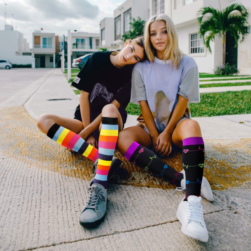 Double Couple 3 Pairs Compression Socks for Women Men Knee High Stocking for Sports Running Travel Nurses - Image 4
