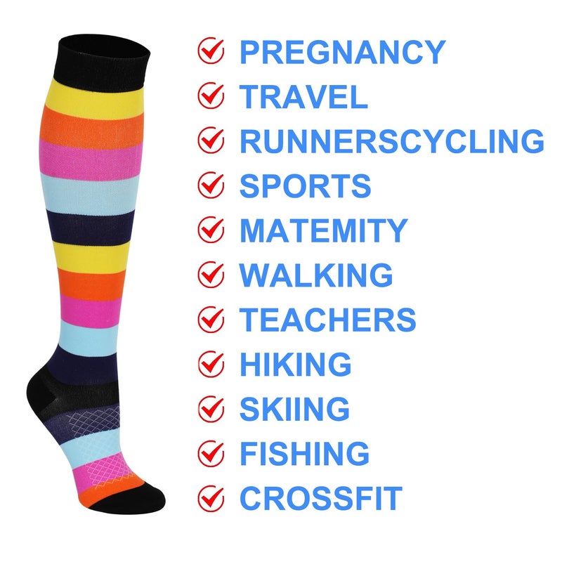 Double Couple 3 Pairs Compression Socks for Women Men Knee High Stocking for Sports Running Travel Nurses - Image 3