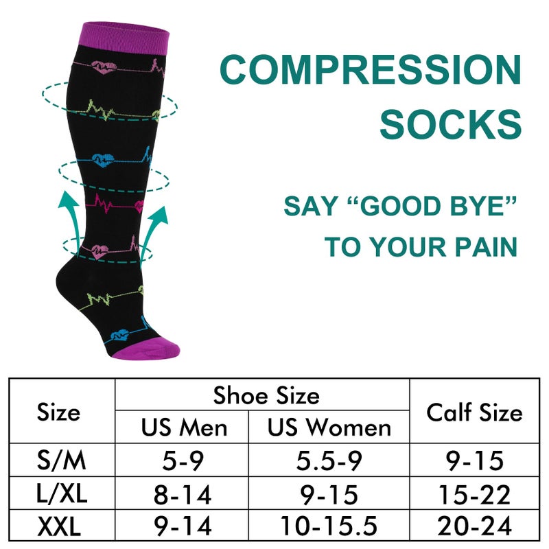 Double Couple 3 Pairs Compression Socks for Women Men Knee High Stocking for Sports Running Travel Nurses - Image 2