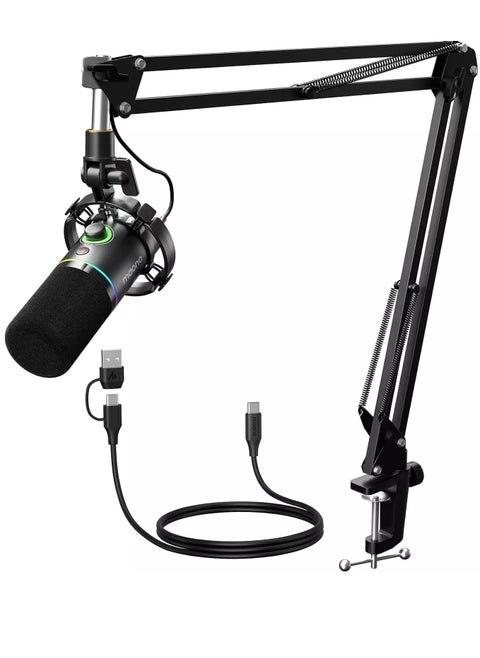 PD200XS XLR/USB Dynamic Microphone Kit, RGB Podcast Mic with Software, Mute, Gain Knob, Volume Control, Boom Arm for Streaming, Gaming, Voice-Over, Recording