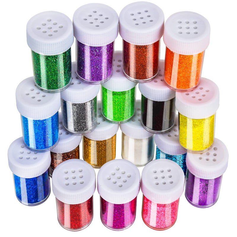 LEOBRO Glitter 18 Pack Fine Glitter Craft Glitter Powder Shake Jar Multi Assorted Set Extra Fine Glitter for Resin Art Crafts Tumbler Scrapbook Jewelry Making Body Face Hair Glitter 15g Bottle