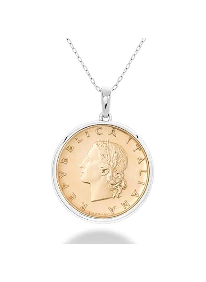 Arabest 925 Sterling Silver Italian Genuine 20-Lira Medallion Coin Chain Pendant Necklace for Women 18 Inch Made in Italy - Image 1