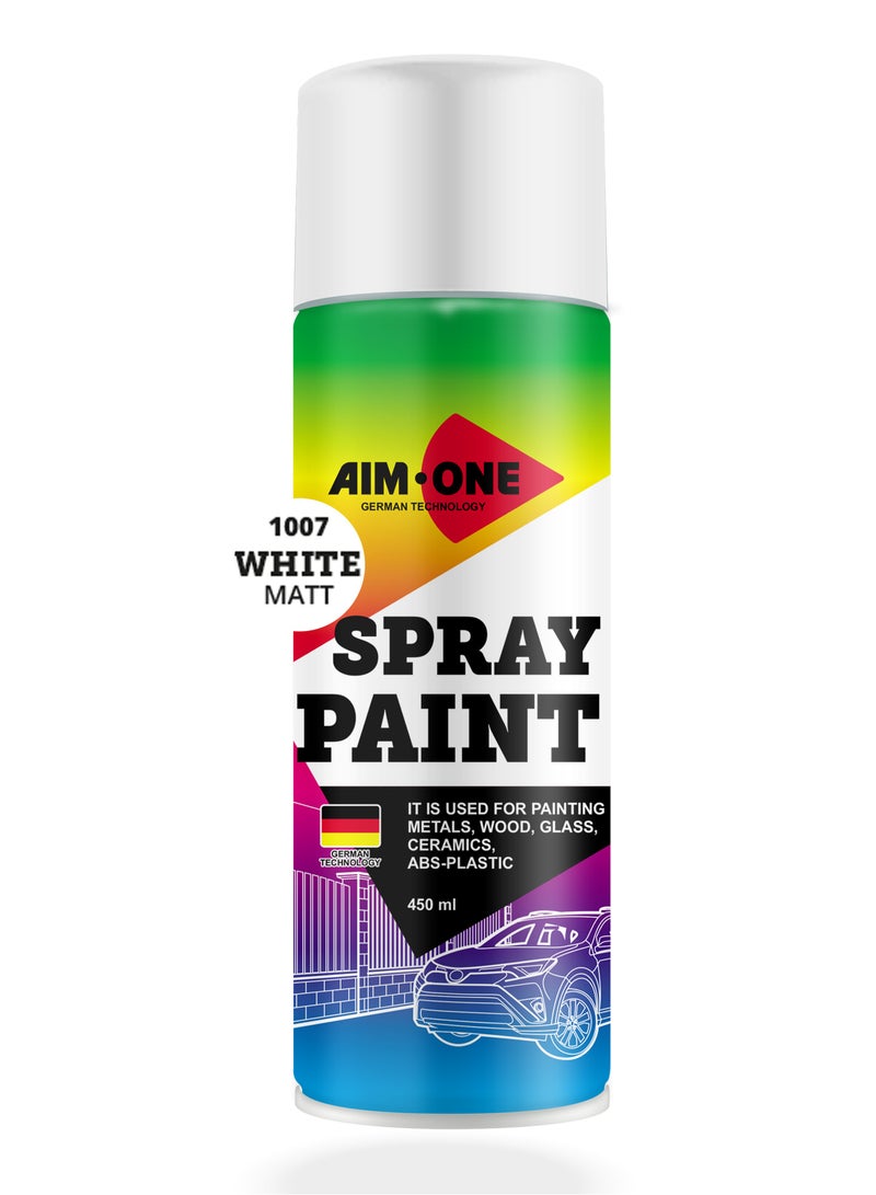 AIM-ONE Aim One Spray Paint White Matt 450ml - Its Used For Painting Metals - Wood - Glass - Ceramics - ABS-Plastic