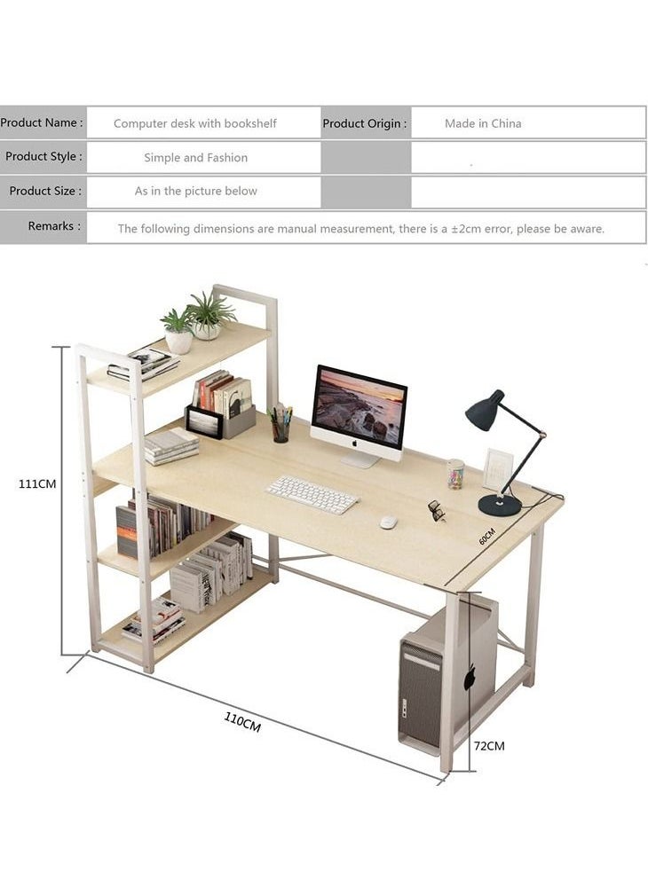 ZUIHAO - Home Office Writing Computer Desk with Bookshelf Modern Simple Study Table - Image 1