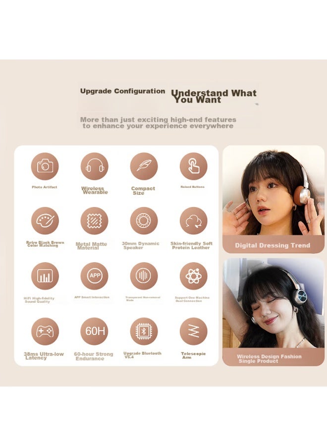 Ikf R1 Retro Headphones, Wireless Bluetooth, Fashionable Digital Wear, High-quality Bluetooth 5.4, Metal Millennium Y2k, Internet Celebrity Ootd, Atmospheric Earphones, Twilight Silver - Image 3
