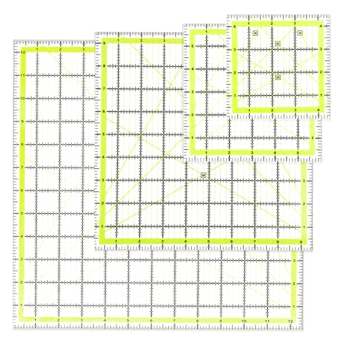 UOOU 4 Pack Quilting Ruler, Quilting Ruler (4.5"X4.5", 6"X6", 9.5"X9.5", 12.5"X12.5") Quilting Templates Fabric Cutting Ruler Acrylic Quilters Rulers Clear Mark for Quilting and Sewing - Image 1